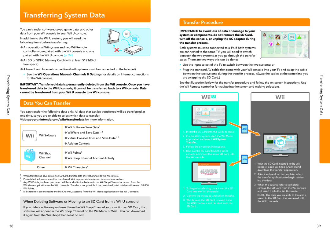 Nintendo WUPSWAAB manual Transferring System Data, Data You Can Transfer, Transfer Procedure 