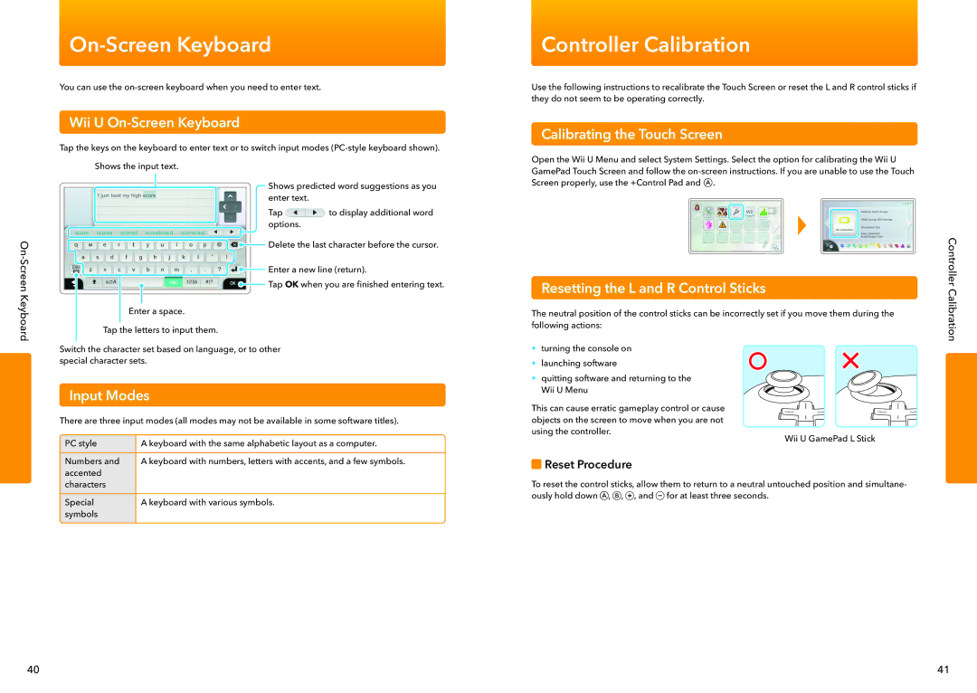 Nintendo WUPSWAAB manual On-Screen Keyboard, Controller Calibration 