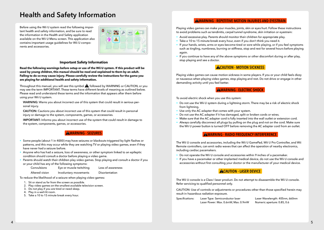 Nintendo WUPSWAAB manual Health and Safety Information 