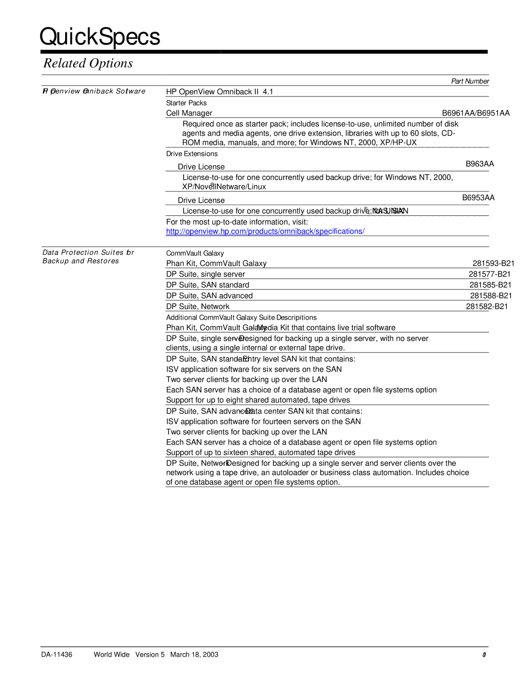 Nissan ESL 95955S2 manual Starter Packs, Drive Extensions, Additional CommVault Galaxy Suite Descripitions 