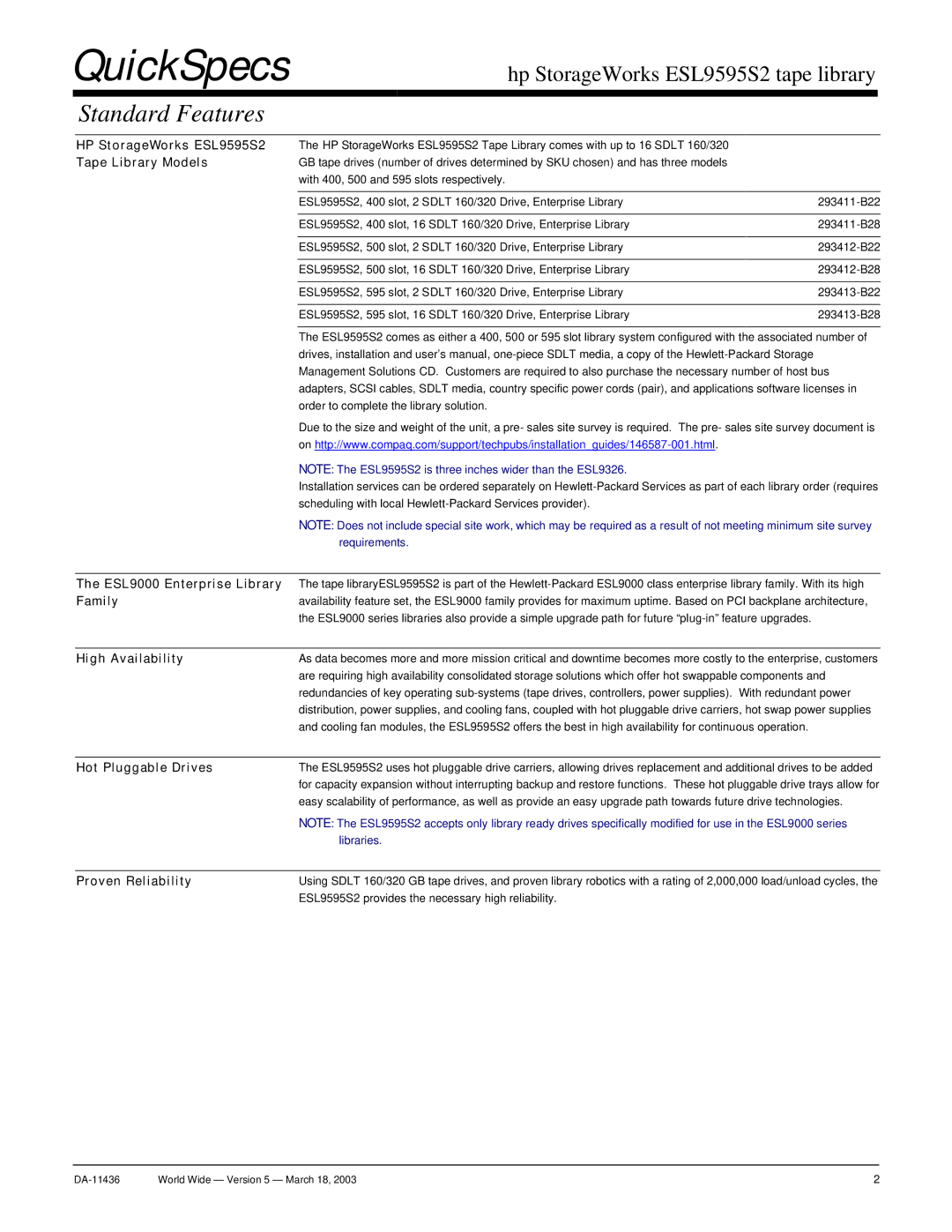 Nissan ESL 95955S2 manual Standard Features 