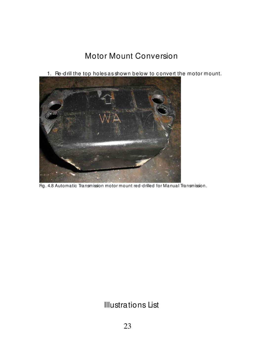 Nissan R50 manual Motor Mount Conversion, Illustrations List 