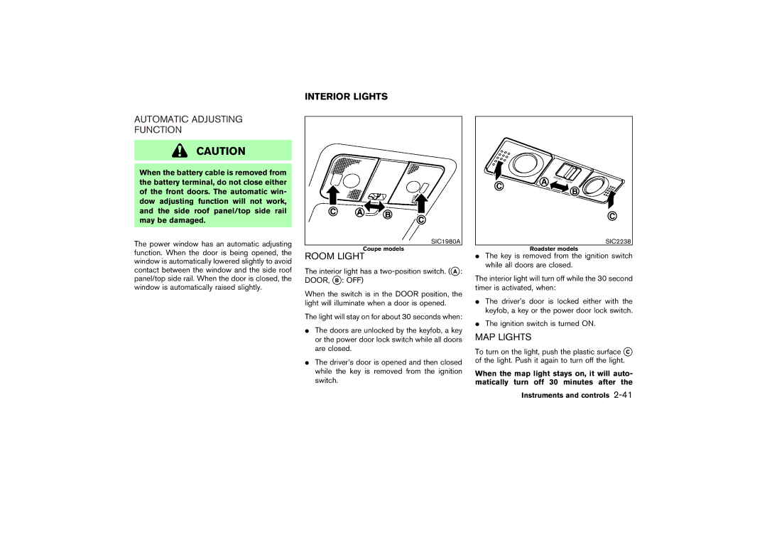 Nissan Z33-D owner manual Automatic Adjusting Function, Interior Lights, MAP Lights 