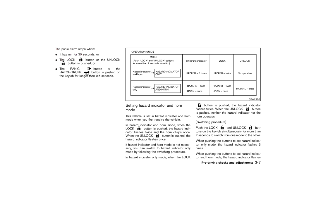 Nissan Z33-D owner manual Setting hazard indicator and horn mode 