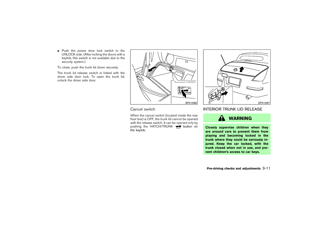 Nissan Z33-D owner manual Cancel switch, Interior Trunk LID Release 