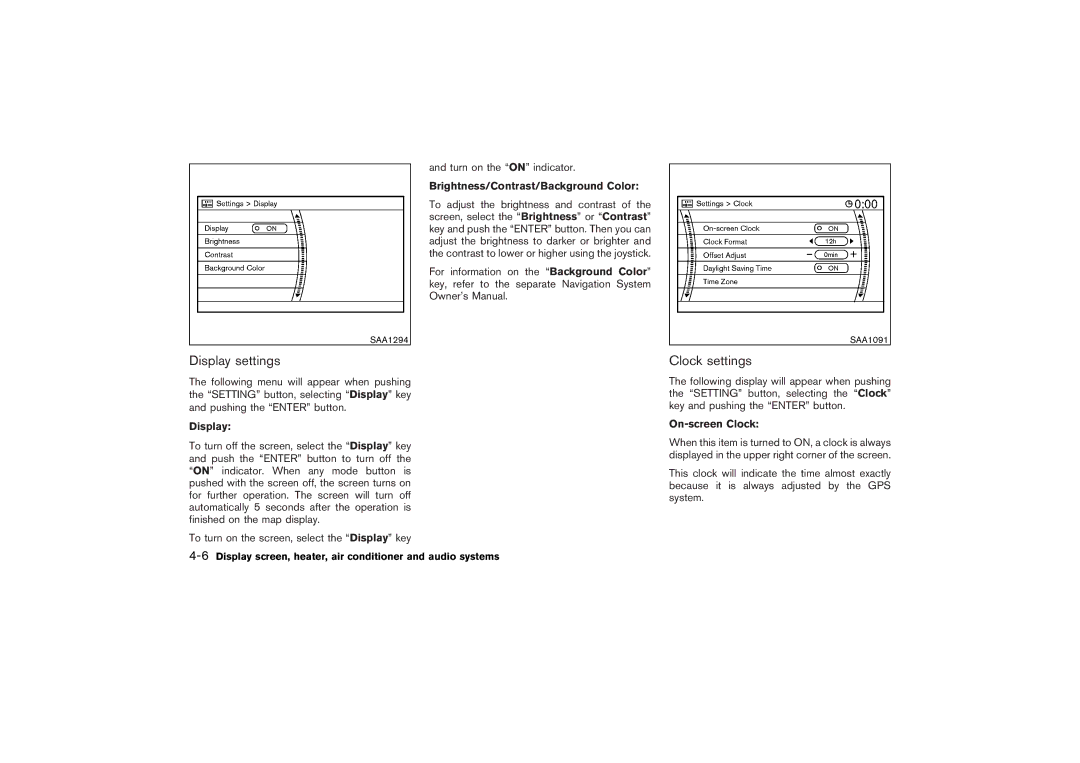 Nissan Z33-D owner manual Display settings, Clock settings 