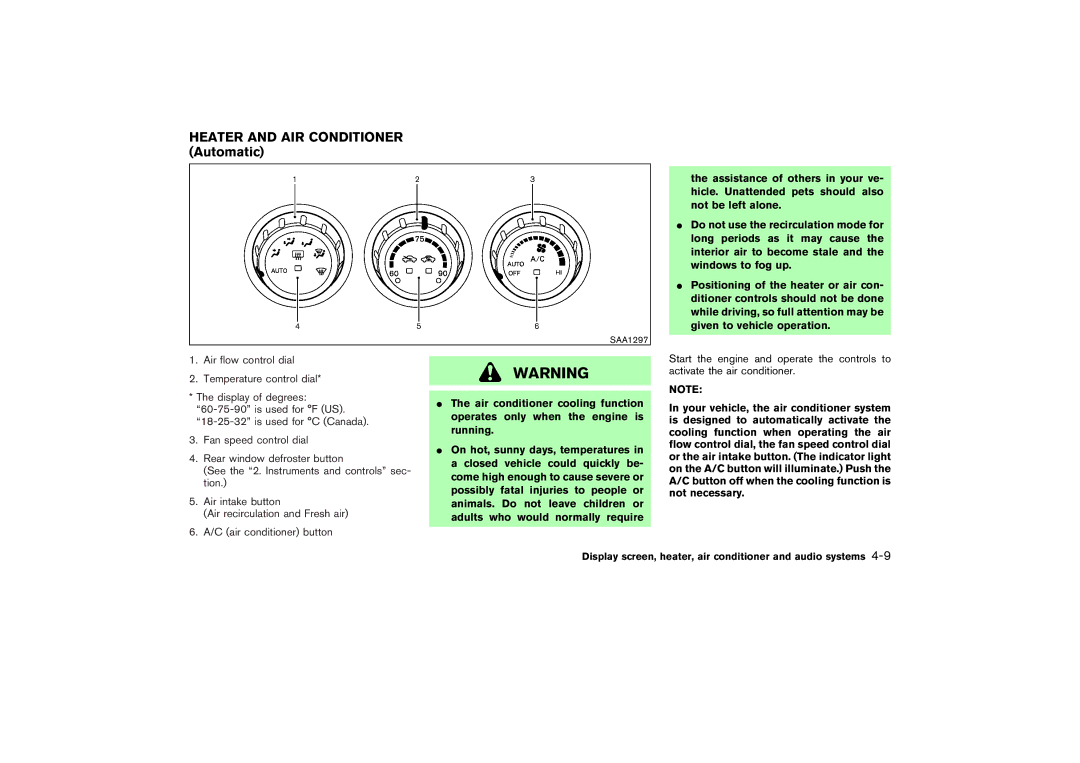 Nissan Z33-D owner manual Heater and AIR Conditioner Automatic 