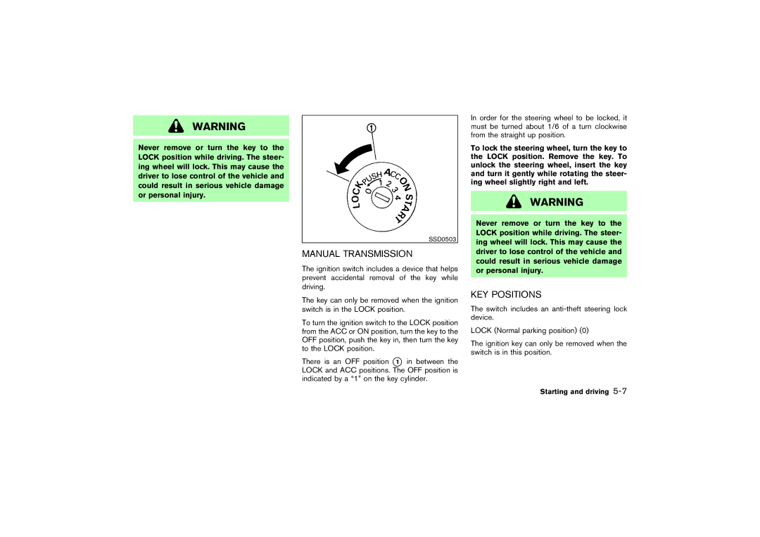 Nissan Z33-D owner manual Manual Transmission, KEY Positions 