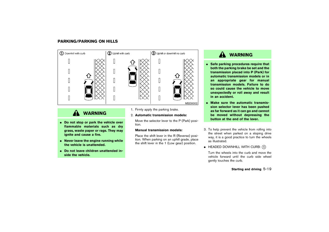 Nissan Z33-D owner manual PARKING/PARKING on Hills 