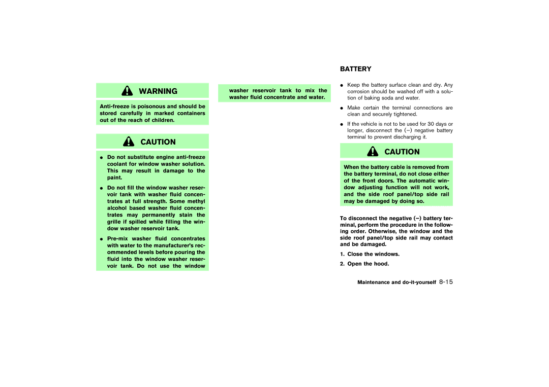 Nissan Z33-D owner manual Battery 