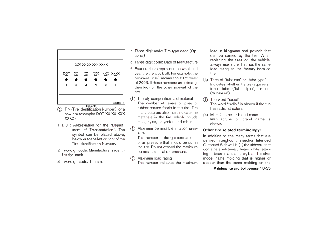 Nissan Z33-D owner manual Other tire-related terminology 