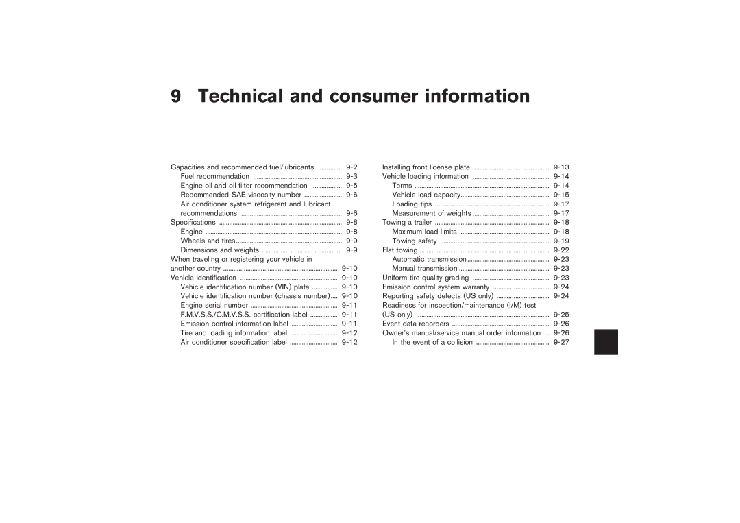 Nissan Z33-D owner manual Technical and consumer information 