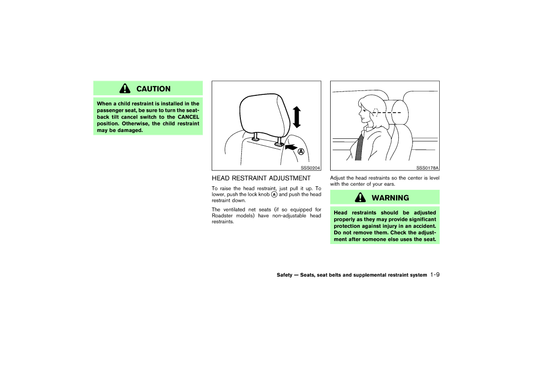 Nissan Z33-D owner manual Head Restraint Adjustment 