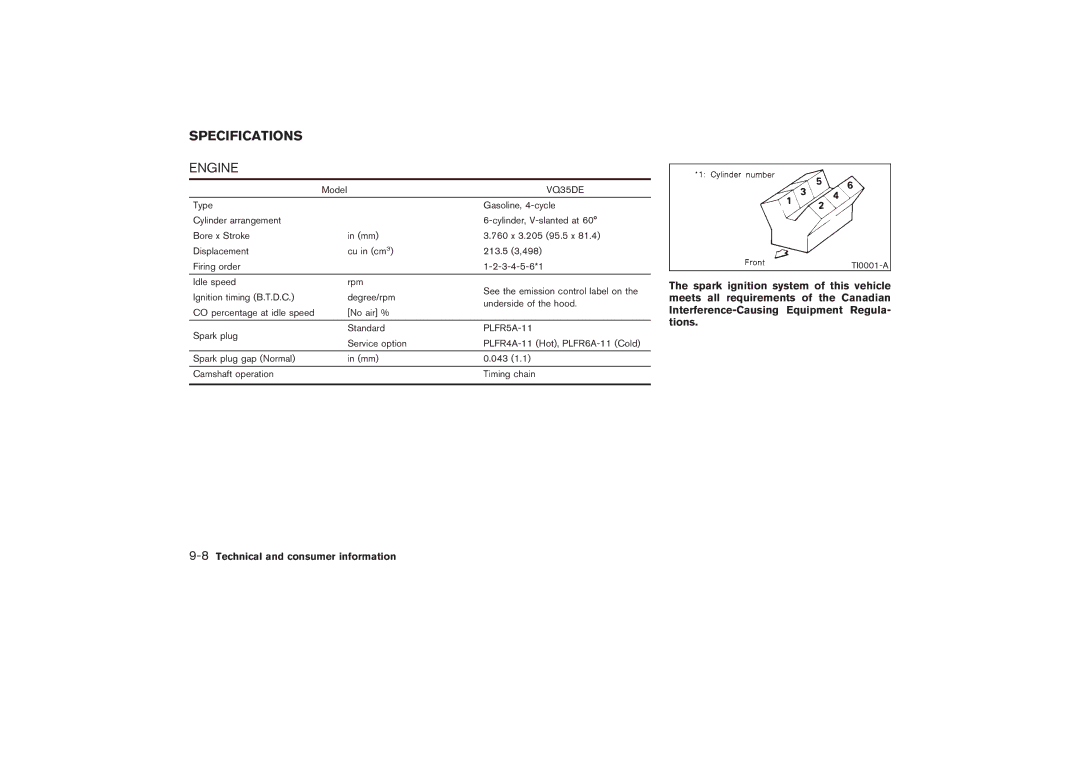 Nissan Z33-D owner manual Specifications, Engine 