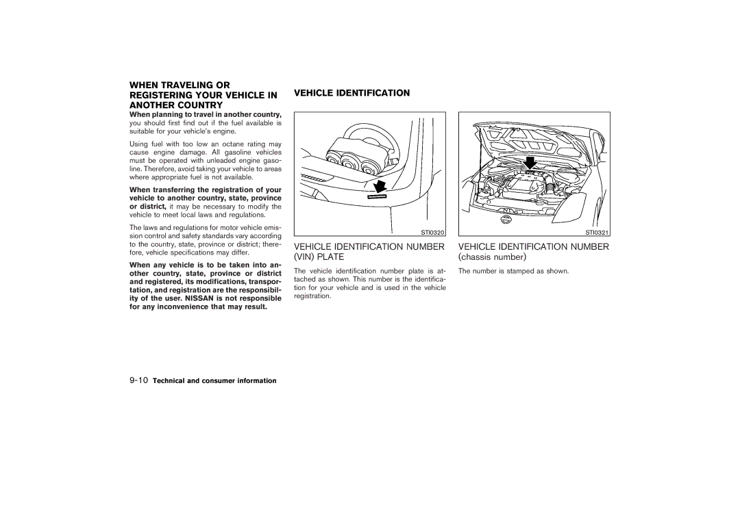 Nissan Z33-D owner manual Vehicle Identification Number VIN Plate, Vehicle Identification Number chassis number 