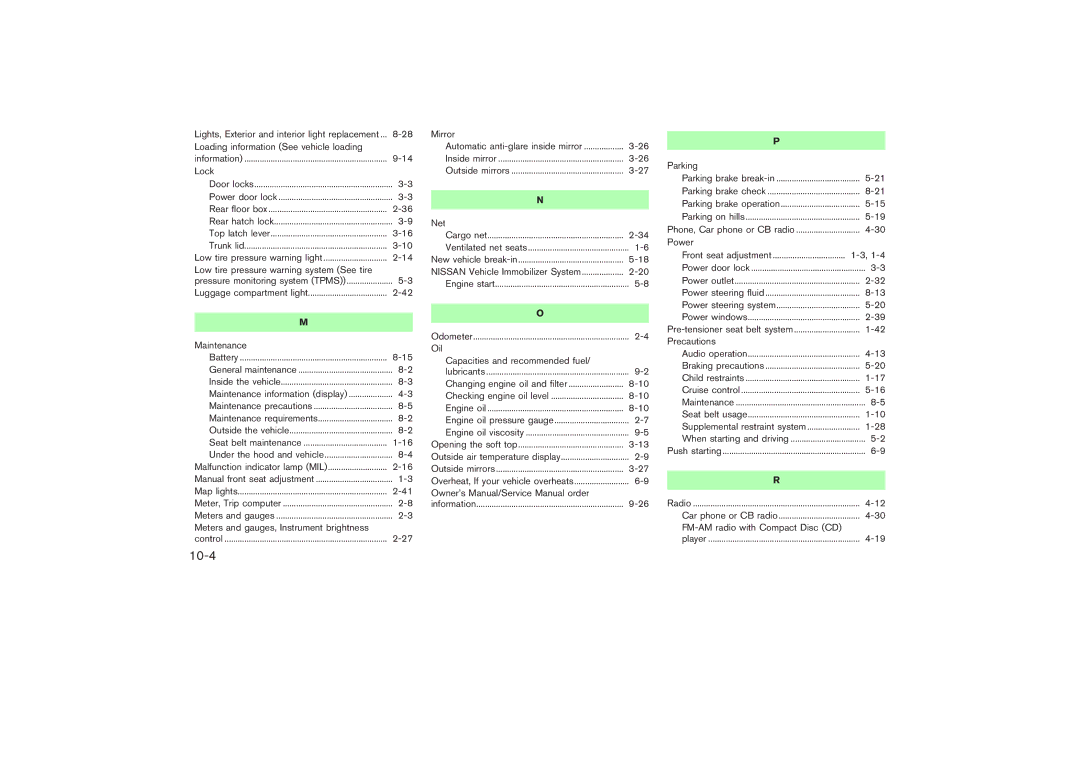 Nissan Z33-D owner manual 10-4 