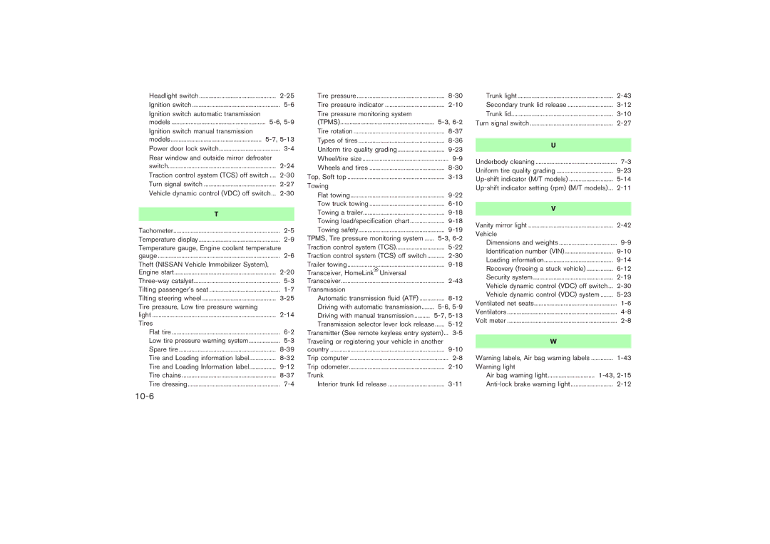 Nissan Z33-D owner manual 10-6 