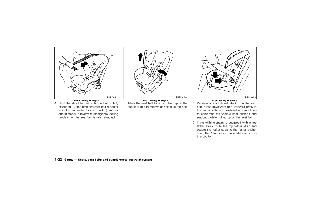 Nissan Z33-D owner manual 22Safety Seats, seat belts and supplemental restraint system 