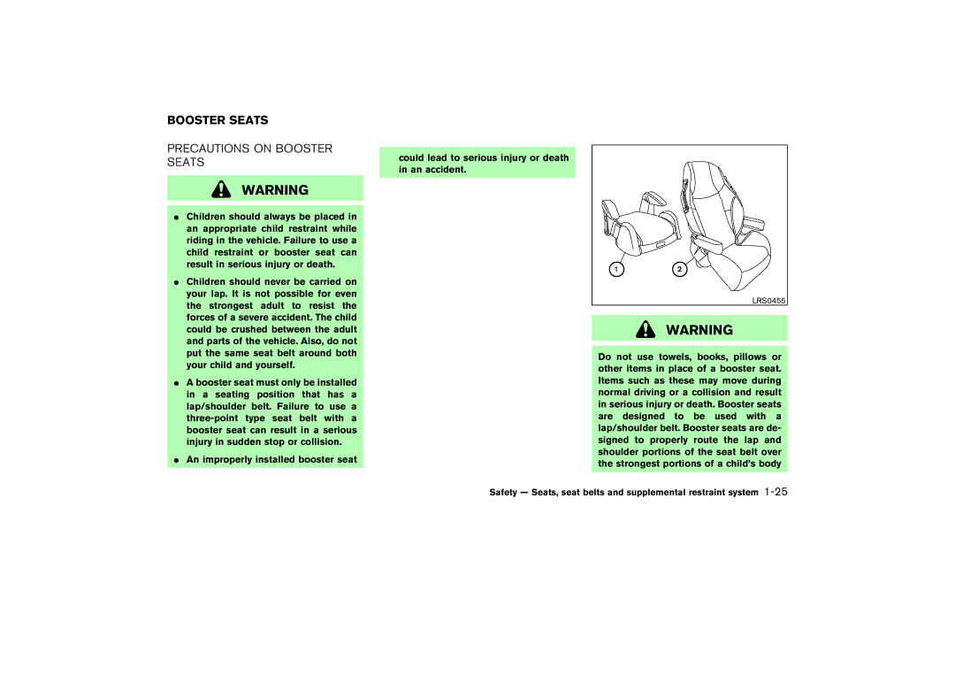 Nissan Z33-D owner manual Precautions on Booster Seats 