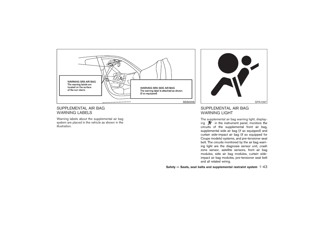 Nissan Z33-D owner manual Supplemental AIR BAG 