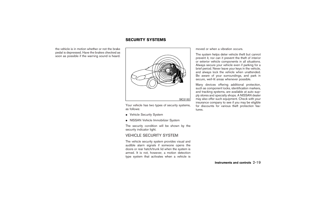 Nissan Z33-D owner manual Security Systems, Vehicle Security System 