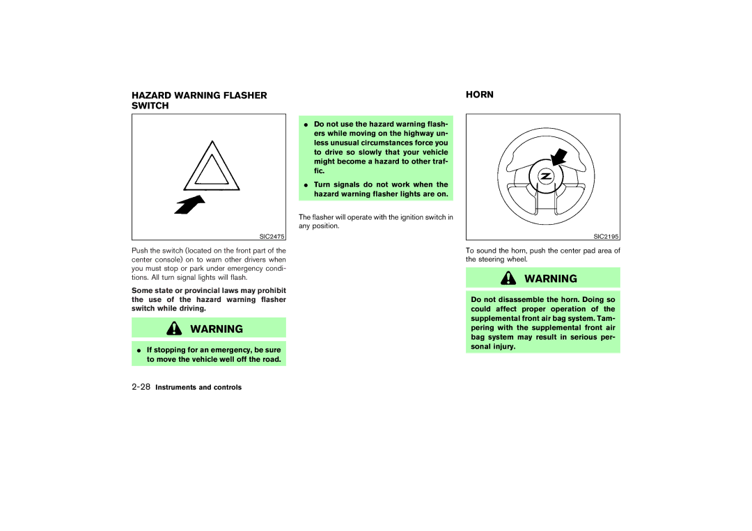 Nissan Z33-D owner manual Hazard Warning Flasher Horn Switch 