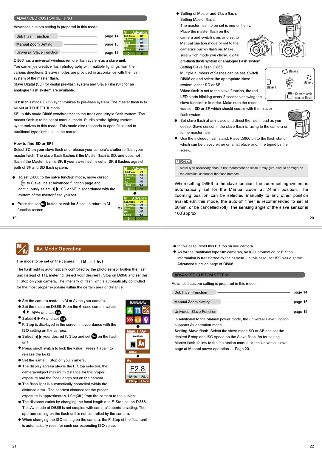 Nissin Di866 manual Av. Mode Operation, How to find SD or SF? 