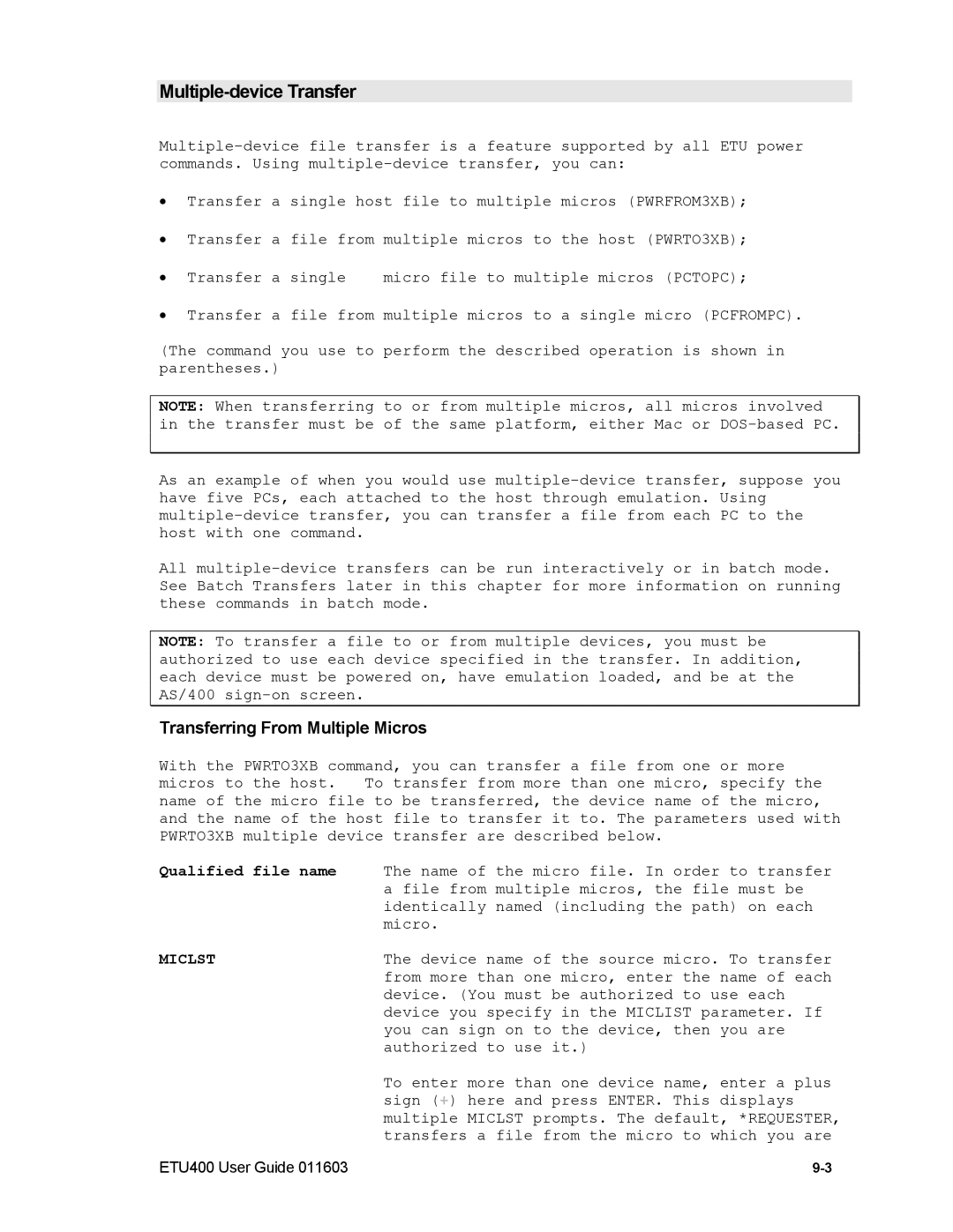 Nlynx ETU400 manual Multiple-device Transfer, Transferring From Multiple Micros, Qualified file name 