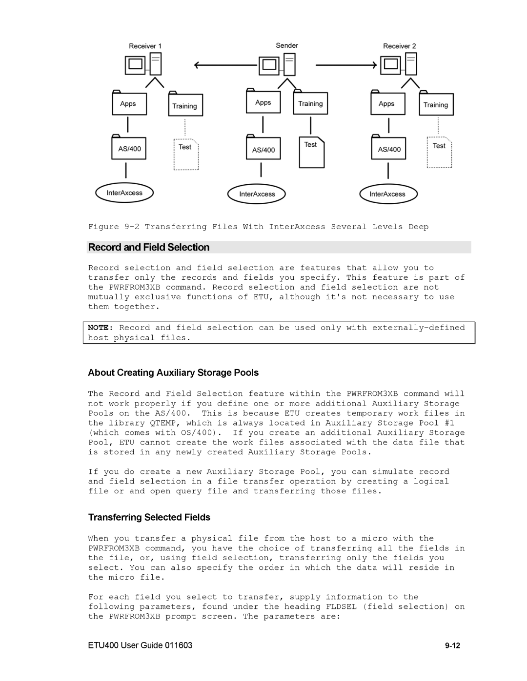 Nlynx ETU400 manual Record and Field Selection, About Creating Auxiliary Storage Pools, Transferring Selected Fields 