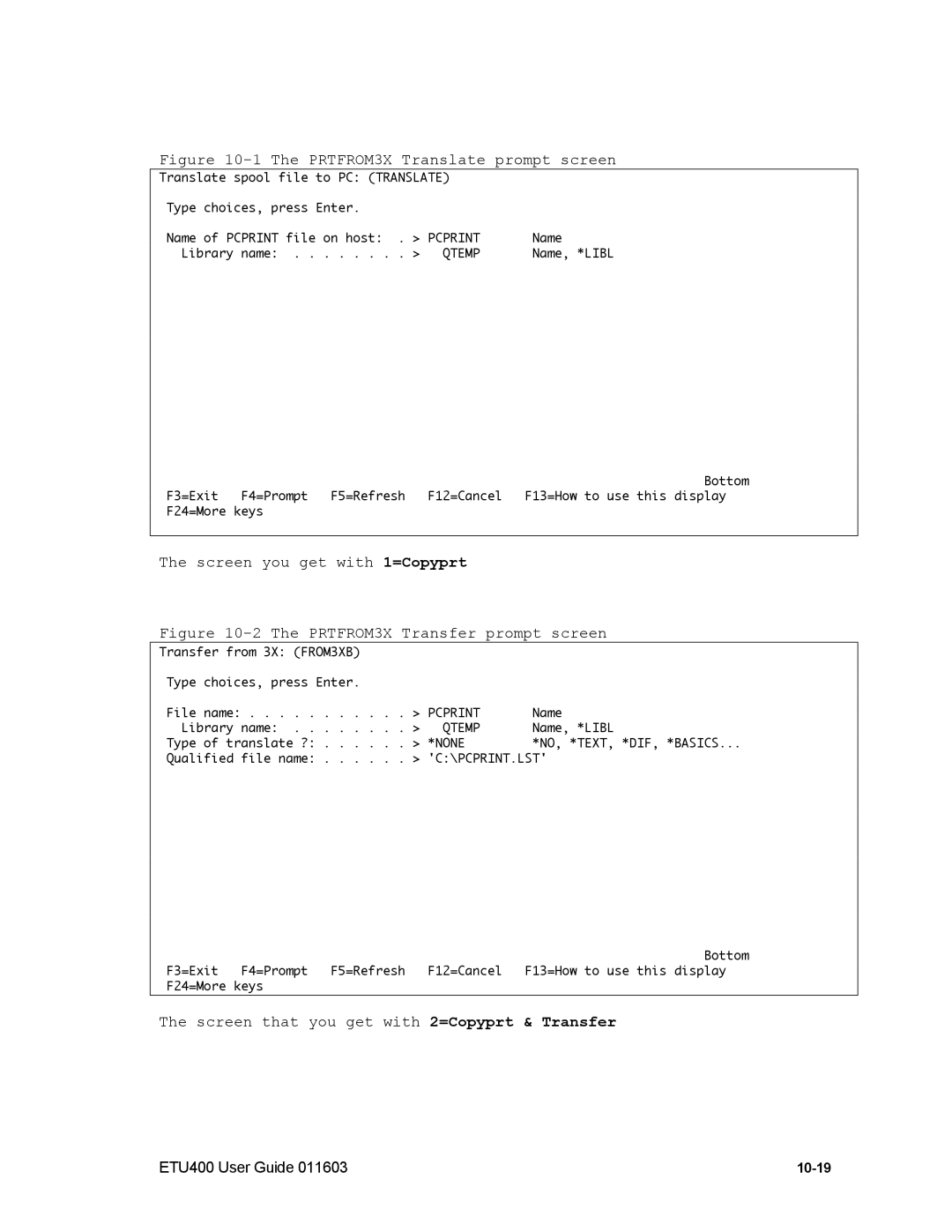 Nlynx ETU400 manual PRTFROM3X Translate prompt screen 