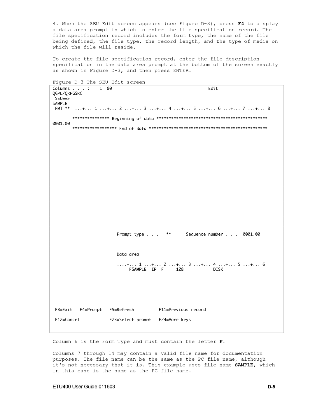 Nlynx ETU400 manual Figure D-3 The SEU Edit screen 