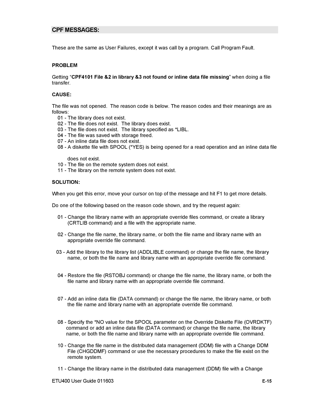 Nlynx ETU400 manual CPF Messages 