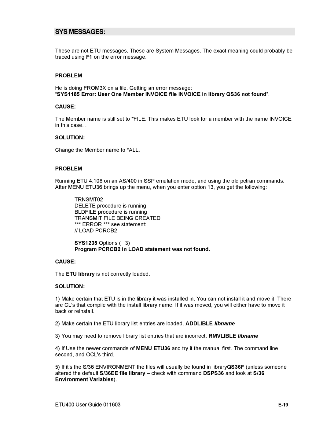 Nlynx ETU400 manual SYS Messages 