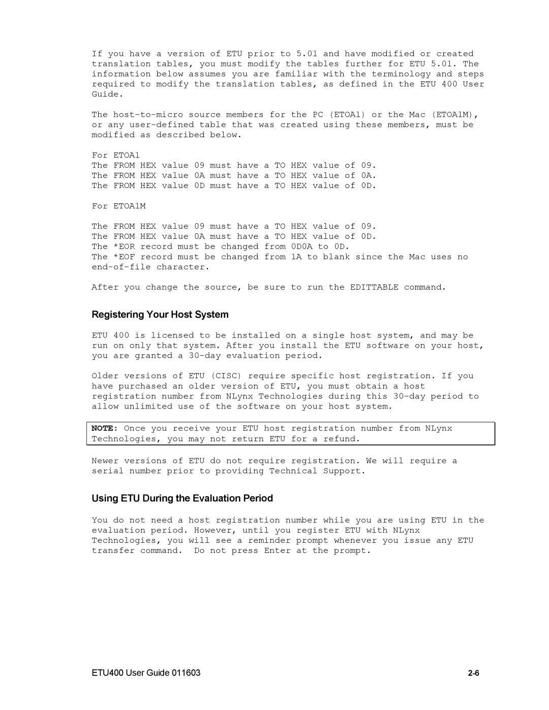 Nlynx ETU400 manual Registering Your Host System, Using ETU During the Evaluation Period 