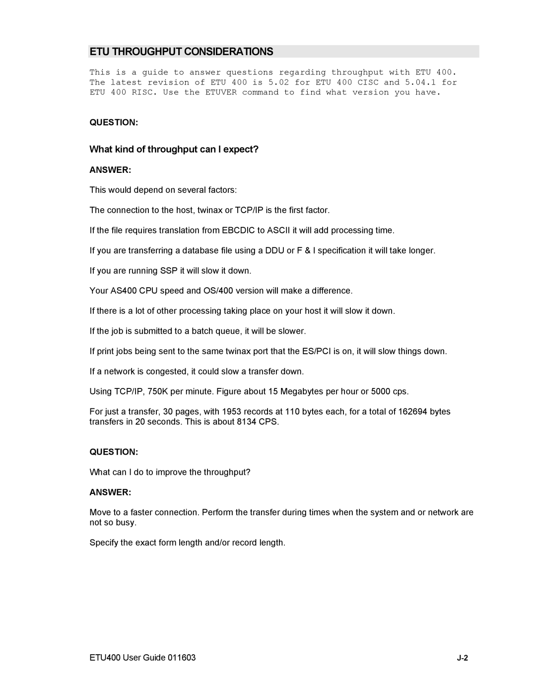 Nlynx ETU400 manual What kind of throughput can I expect? 