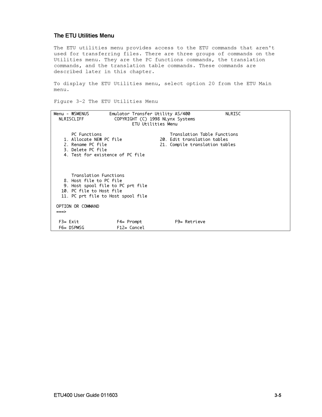 Nlynx ETU400 manual ETU Utilities Menu 