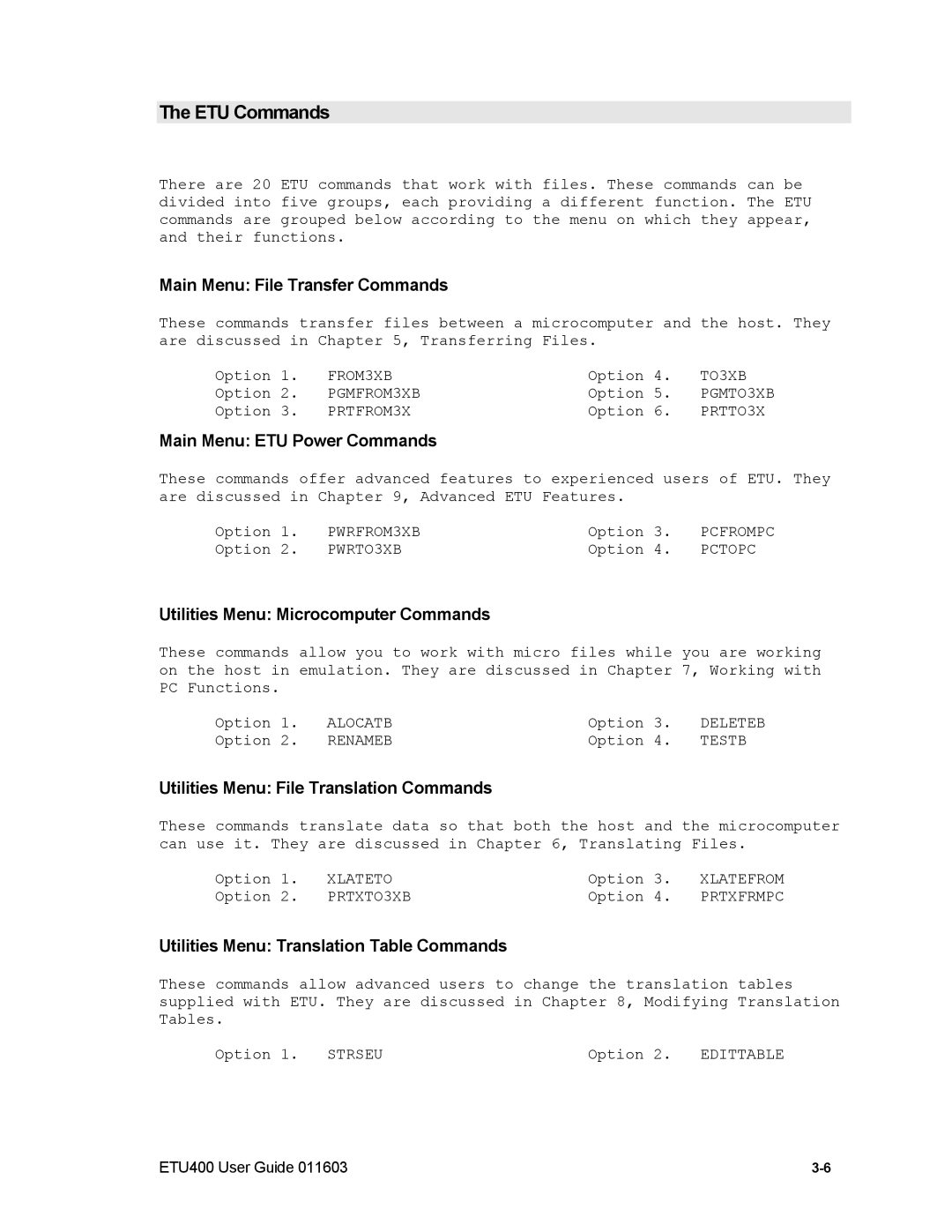 Nlynx ETU400 manual ETU Commands 