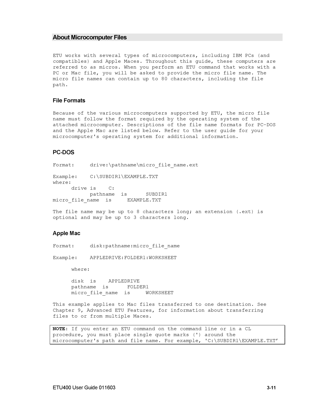 Nlynx ETU400 manual About Microcomputer Files, File Formats, Apple Mac 