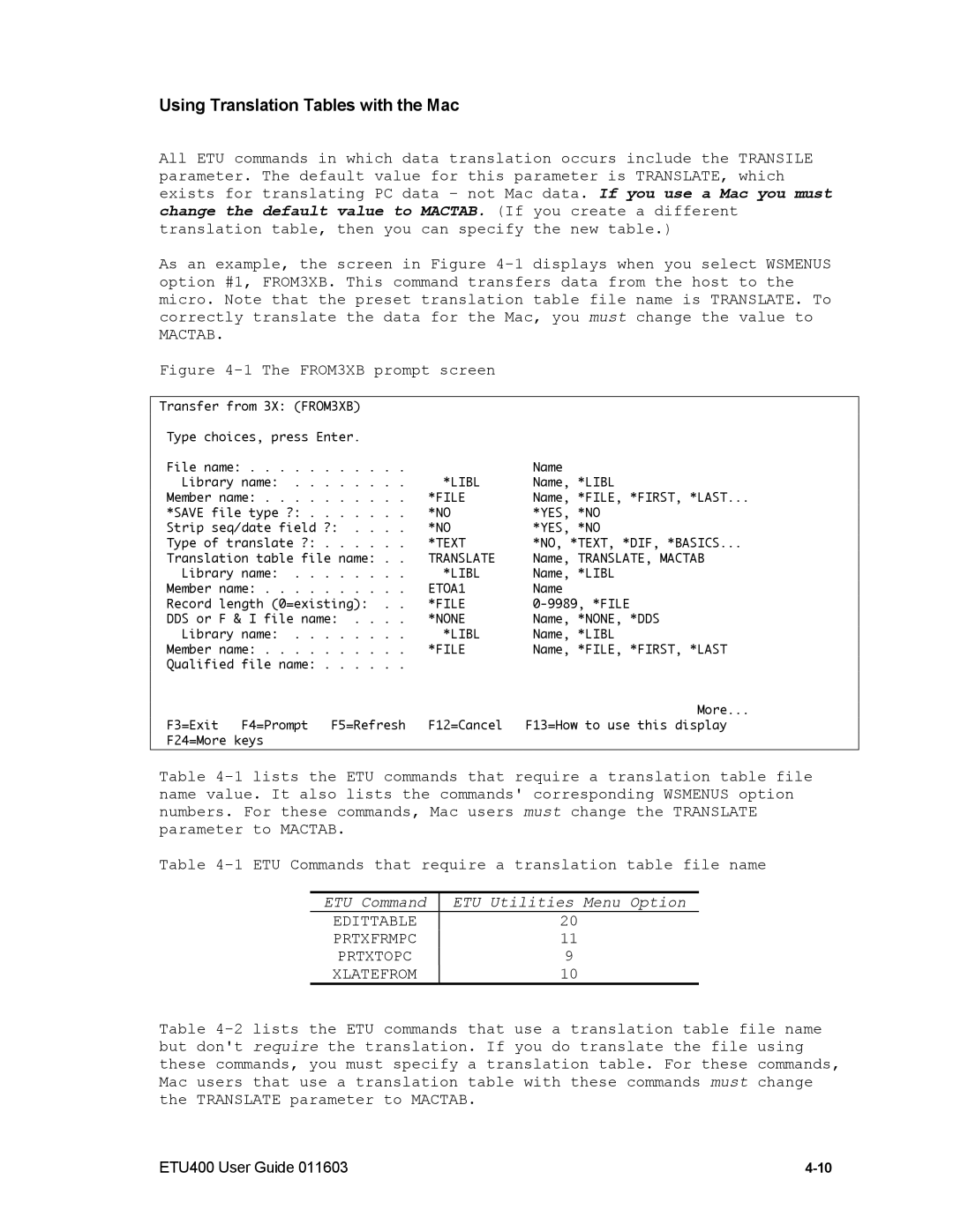 Nlynx ETU400 manual Using Translation Tables with the Mac, Mactab 