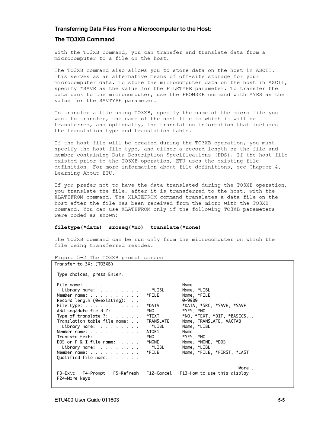 Nlynx ETU400 manual Filetype*data srcseq*no translate*none, TO3XB prompt screen 