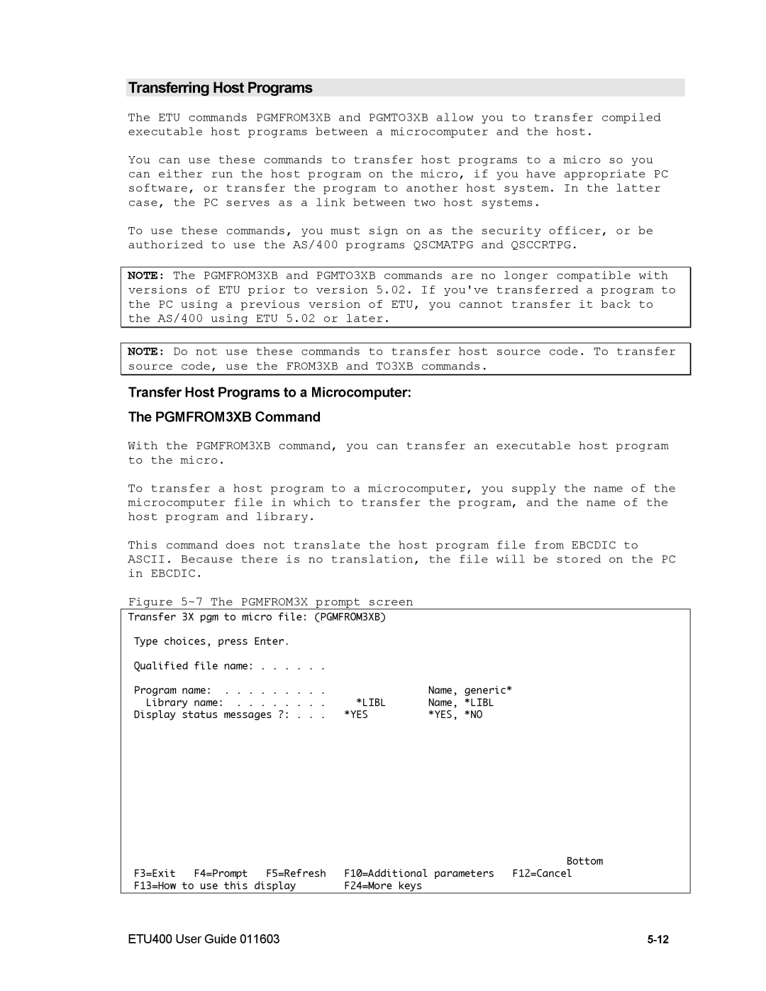 Nlynx ETU400 manual Transferring Host Programs, Transfer Host Programs to a Microcomputer PGMFROM3XB Command 