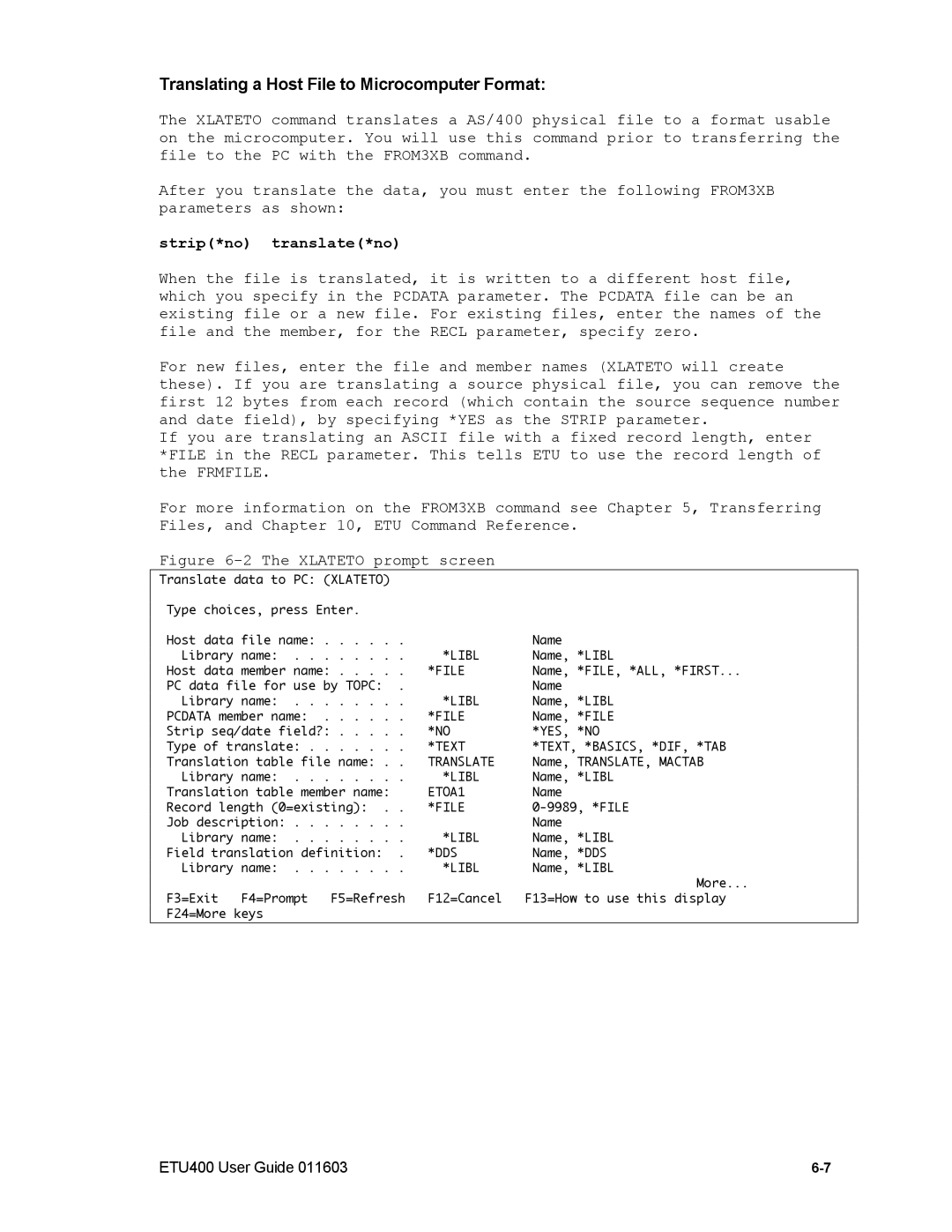 Nlynx ETU400 manual Translating a Host File to Microcomputer Format, Strip*no translate*no 