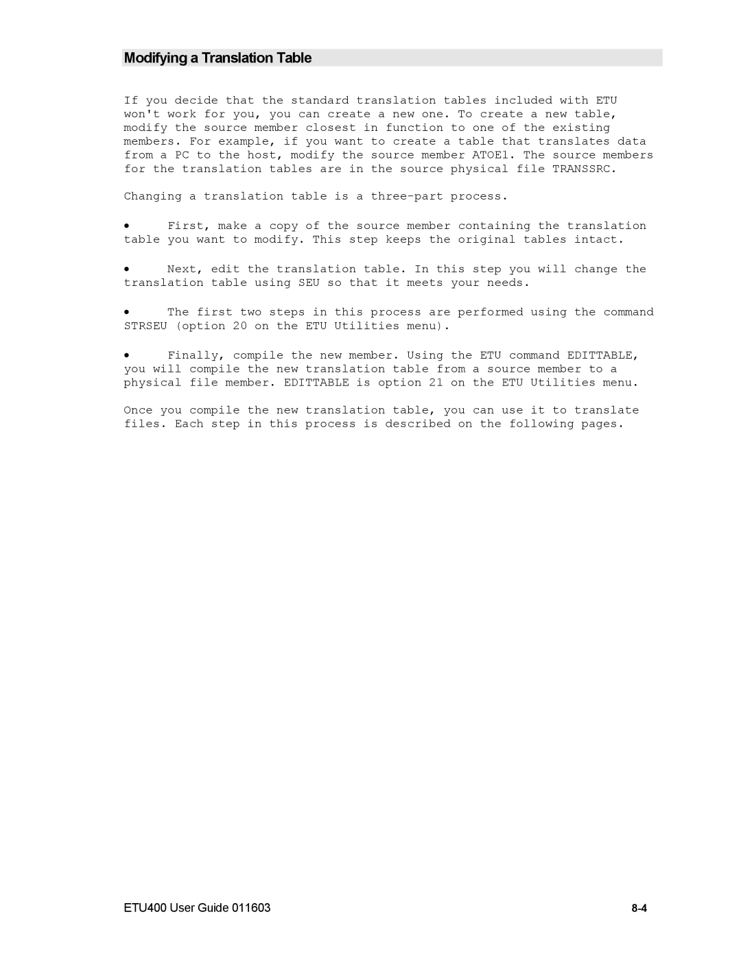 Nlynx ETU400 manual Modifying a Translation Table 