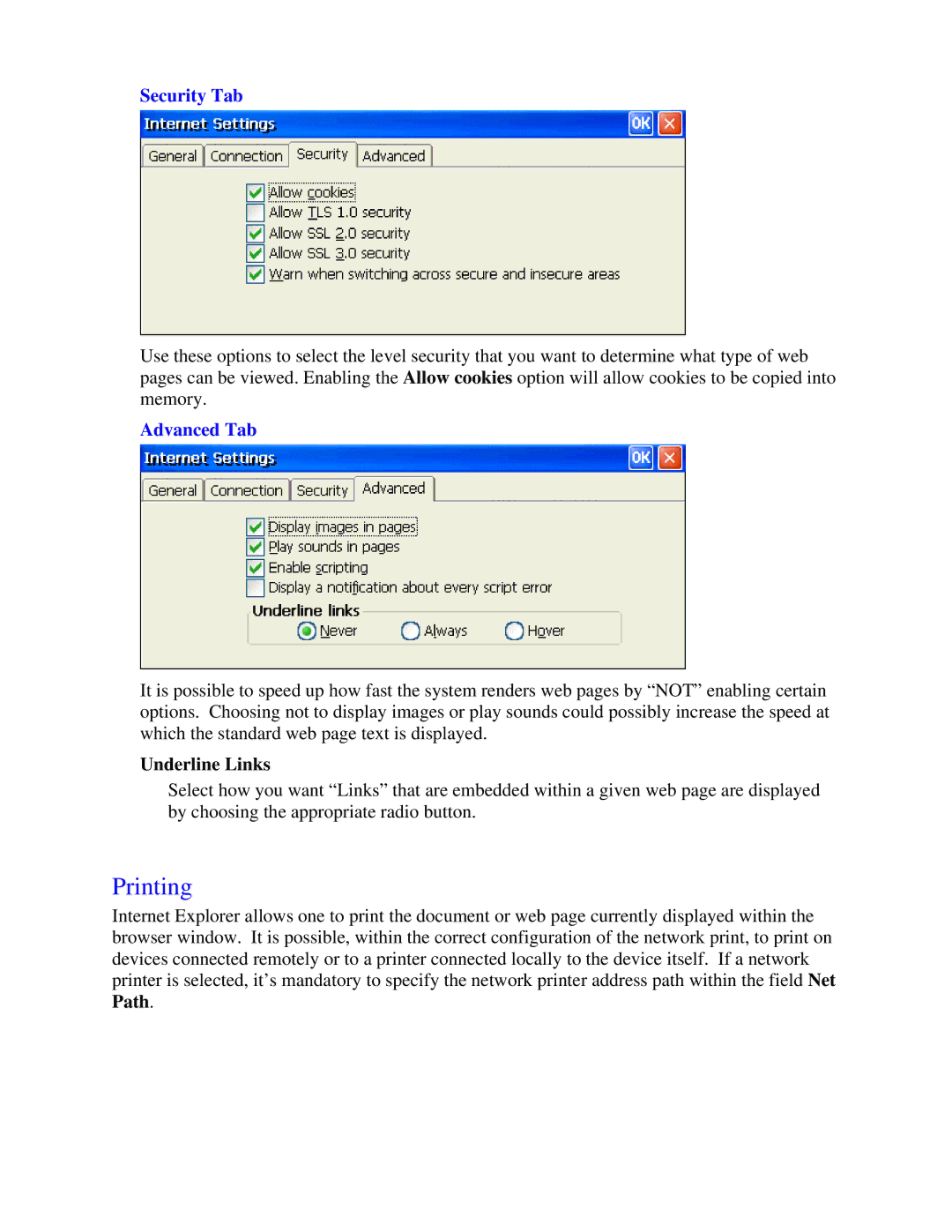 Nlynx MinIT6000 user manual Printing, Security Tab 