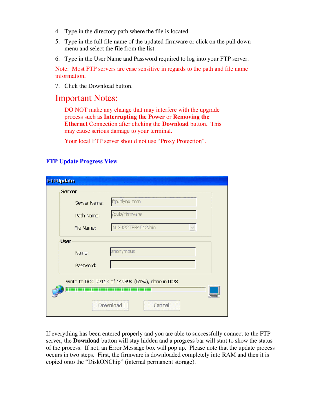 Nlynx MinIT6000 user manual Important Notes, FTP Update Progress View 