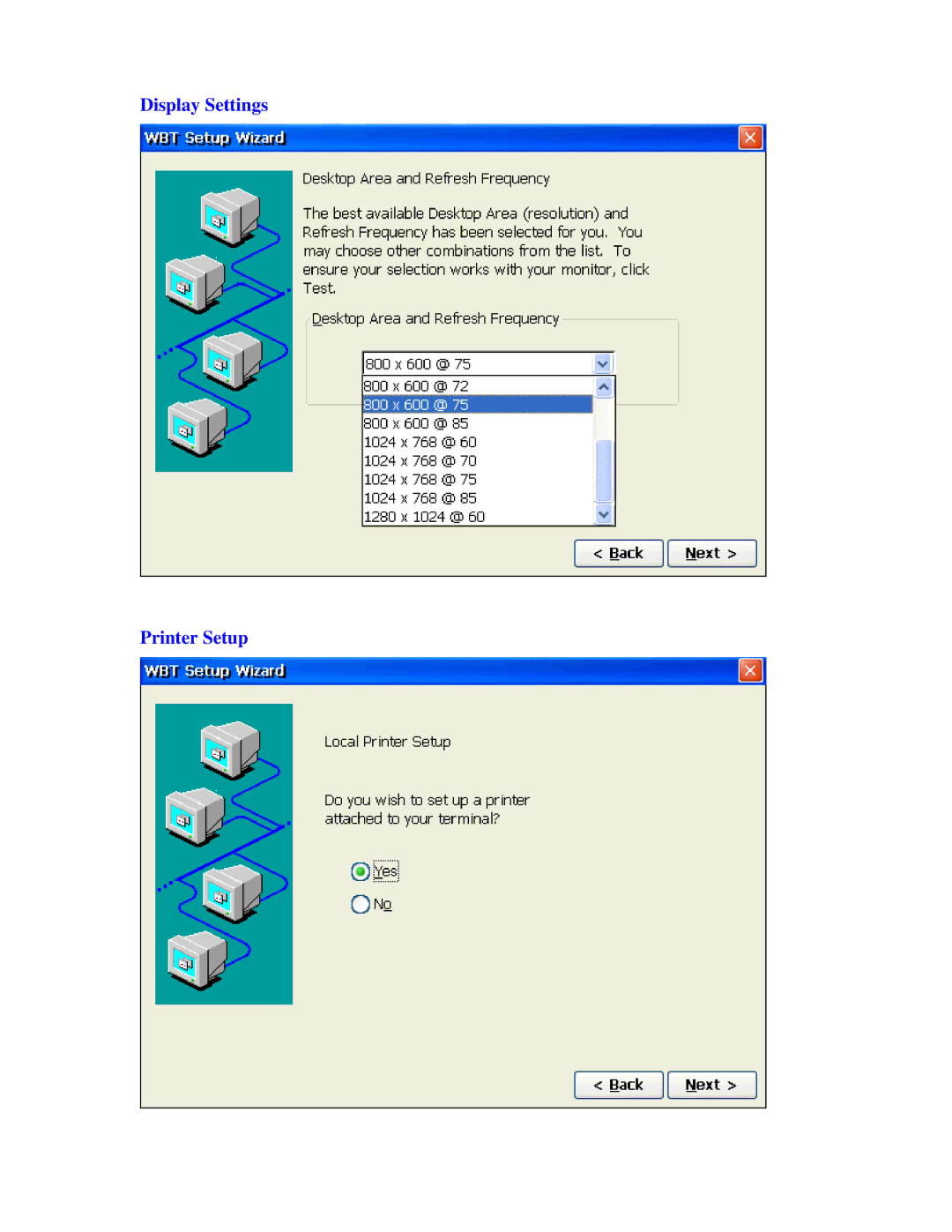 Nlynx MinIT6000 user manual Display Settings Printer Setup 