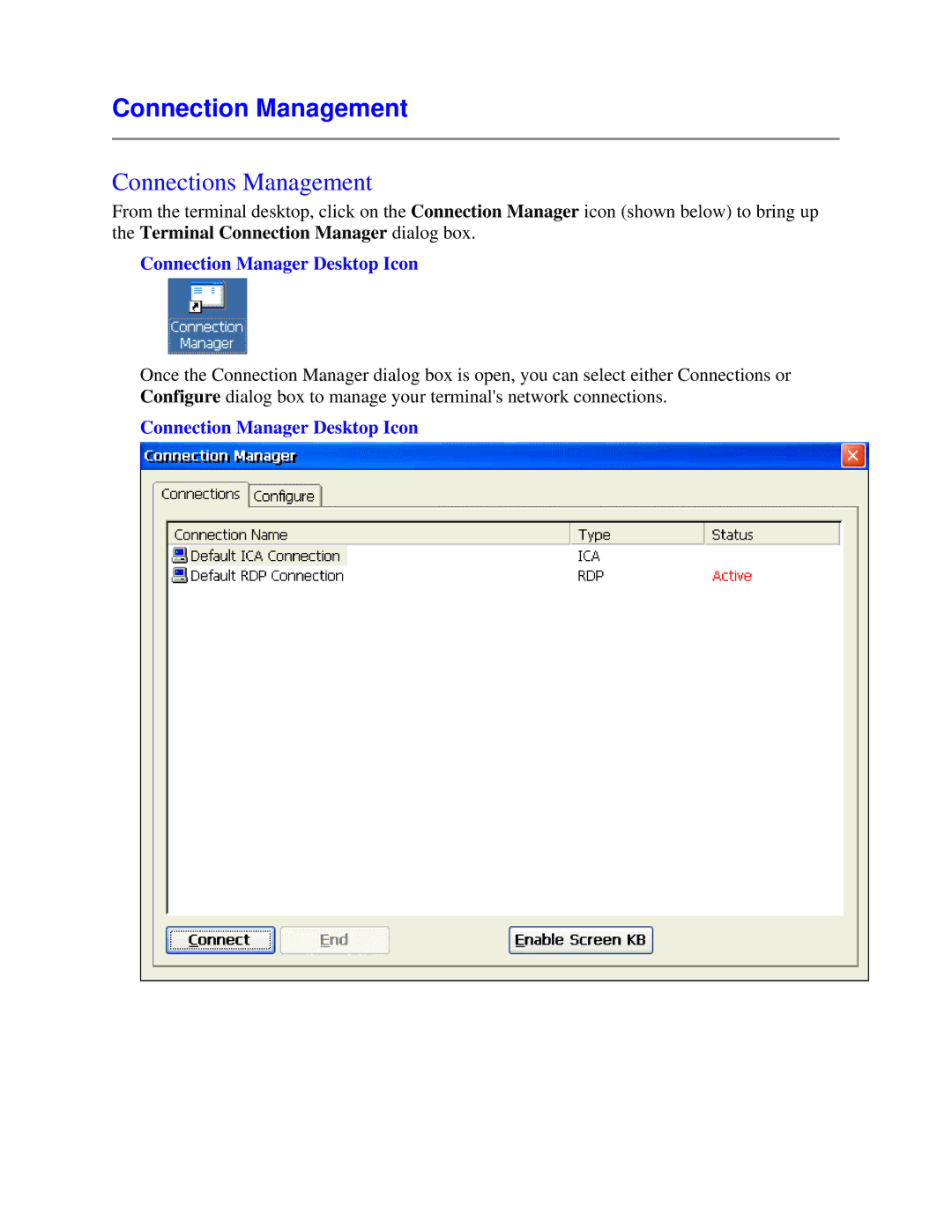 Nlynx MinIT6000 user manual Connection Management, Connections Management, Connection Manager Desktop Icon 