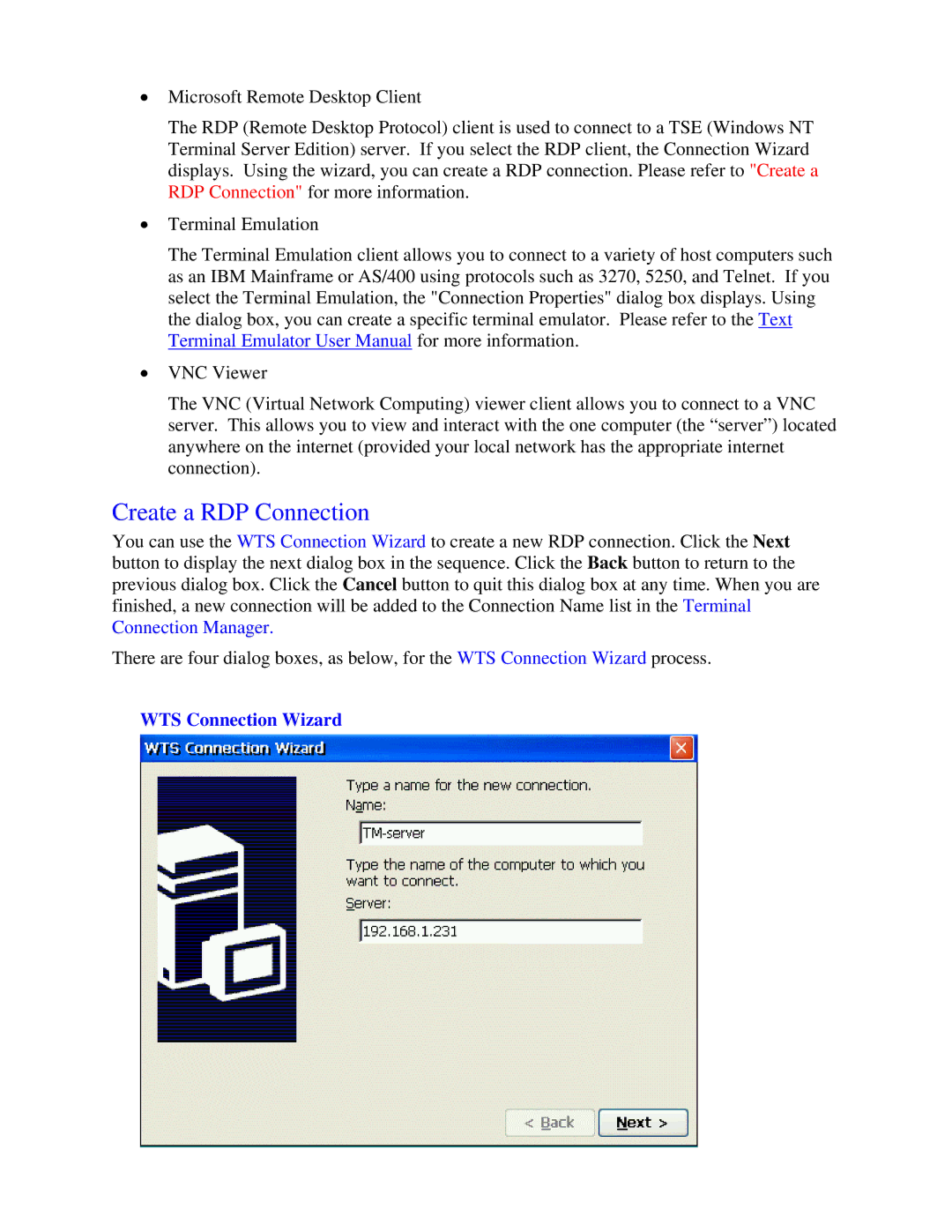 Nlynx MinIT6000 user manual Create a RDP Connection, WTS Connection Wizard 