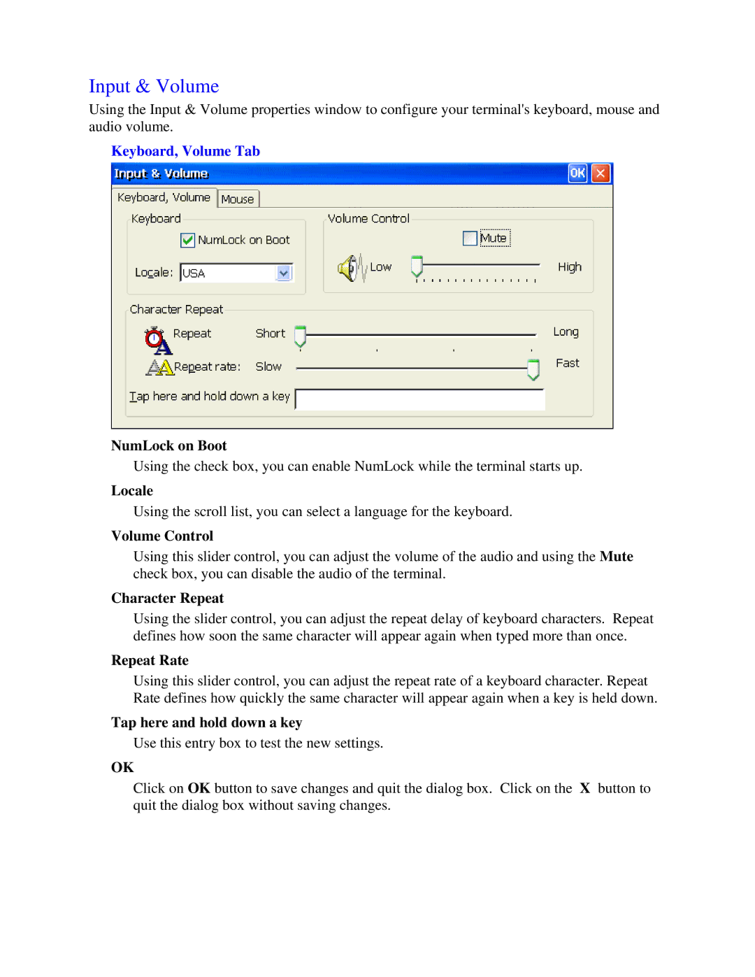 Nlynx MinIT6000 user manual Input & Volume, Keyboard, Volume Tab 