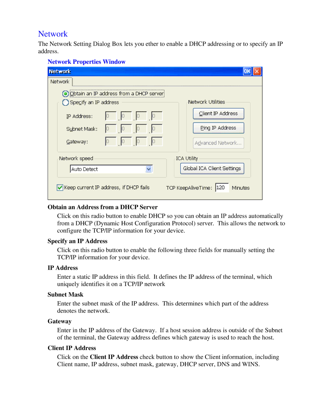 Nlynx MinIT6000 user manual Network Properties Window 